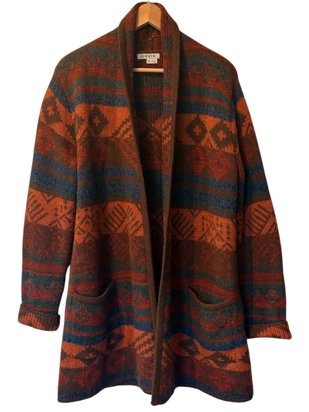 Orvis Women's Alpaca / Cotton Cardigan Medium Aztec Southwest Geometric Print
